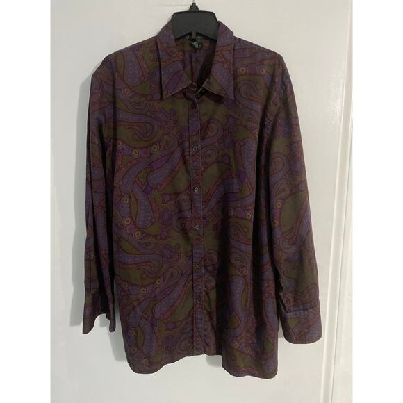 Lauren Ralph Lauren button down shirt women’s size 2X burgundy paisley vintage - Picture 1 of 5